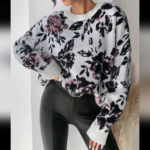Floral Pattern Drop Shoulder Sweater - Picture 4 of 4